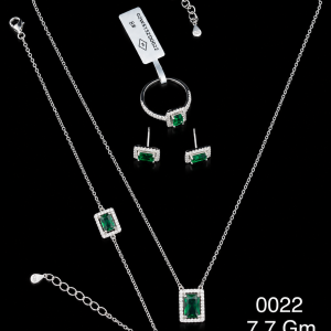 HYH Jewelry – Emerald-Cut Emerald Green Zircon Micro-Pave Halo Jewelry Set (Necklace, Bracelet, Earrings & Ring)