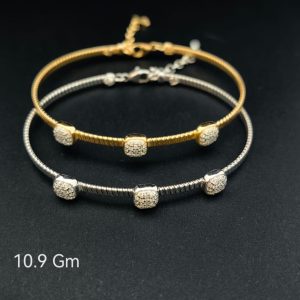 HYH Jewelry – Elegant Zircon Cushion Station Wire Bracelet (Gold & Silver Dual Pack)