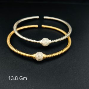 HYH Jewelry – Elegant Micro-Pave Zircon Sphere Centerpiece Coiled Wire Open Cuff Bangle Bracelet (Gold & Silver Dual Pack) |