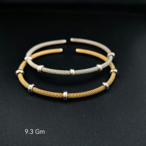 HYH Jewelry – Minimalist Stationed Ring Mesh Open Cuff Bangle Bracelet (Gold & Silver Dual Pack)