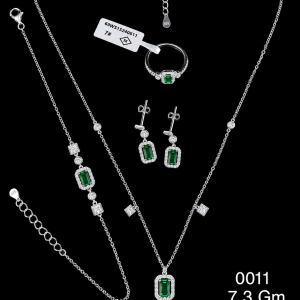 HYH Jewelry – Emerald-Cut Emerald Green Zircon Halo Stationed Jewelry Set (Necklace, Bracelet, Earrings & Ring)