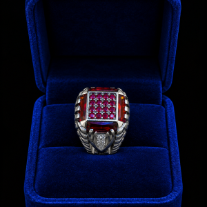 HYH Jewelry – Square Red Zircon Pave Pave Signet Silver Ring in 925 Sterling Silver